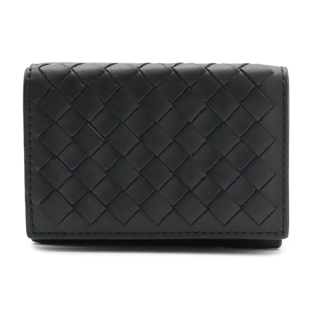 BOTTEGA VENETA Bottega Veneta Intrecciato Compact Tri-fold Leather Wallet, Bl...